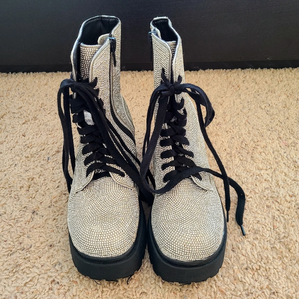 Doll's Kill Diamond Duchess Bling Boots, sz 8